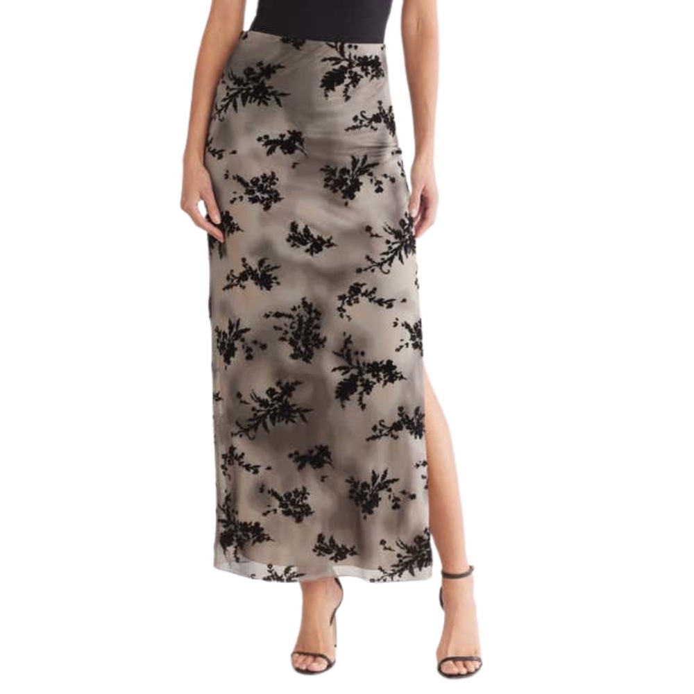 NWT Urban Social Mesh Maxi Skirt Floral Burnout Grey Black Medium